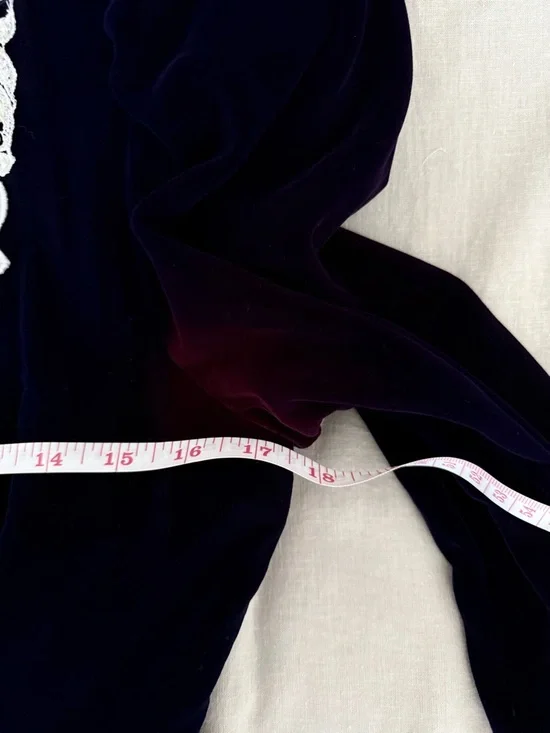 Vintage 1990 Jessica McClintock Blue Velvet Dress | Lace Bib | Tea Length - Picture 8 of 12